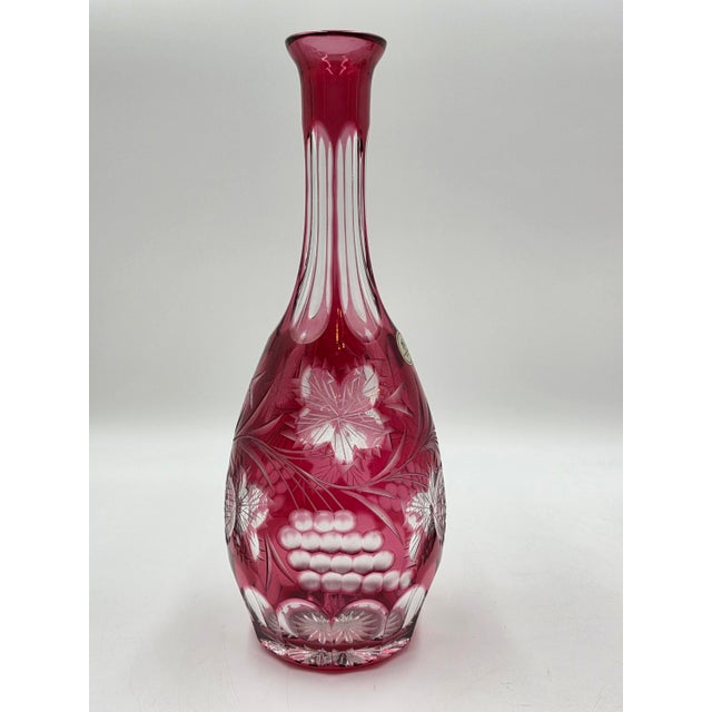 1950s Hutschenreuther Cranberry Overlay Crystal Wine Set Decanter & 4 Glasses Germany For Sale - Image 9 of 17