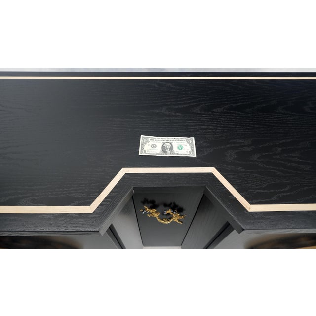 James Mont Large Asian Black Lacquer Large Carved Wood Door Pulls 8 Drawer Dresser Credenza For Sale - Image 4 of 17