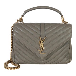 Taupe Sheepskin Matelasse Chevron Monogram Medium College Bag For Sale