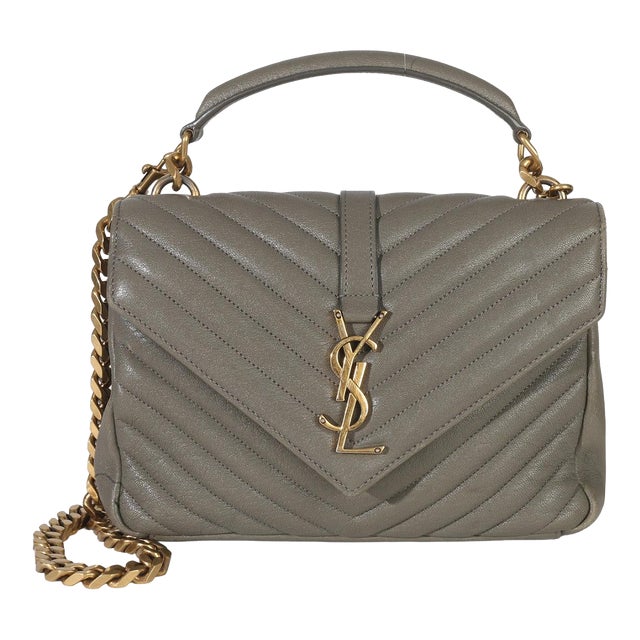 Taupe Sheepskin Matelasse Chevron Monogram Medium College Bag For Sale
