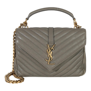 Taupe Sheepskin Matelasse Chevron Monogram Medium College Bag