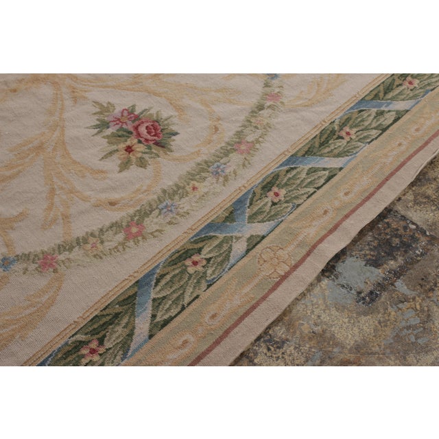 Cream Rug & Kilim’s European Style Needlepoint Rug in Cream With Floral Medallion For Sale - Image 8 of 9