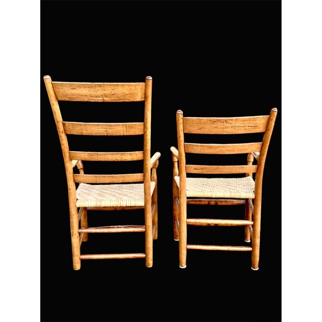 “Mom and Pop” Antique Americana High Country, Birdseye Maple, Ladder-Back Mid to Late 1800’s - Set of 2 For Sale - Image 4 of 11