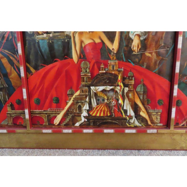 Roman Zaslonov Painting "La Suite en Rouge" Oil on Canvas Triptych With Custom Guilt Wood Frame For Sale In Portland, OR - Image 6 of 12