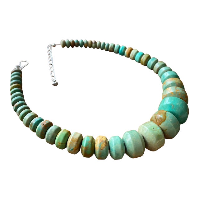 Modernist Graduated Turquoise + Sterling Silver Necklace For Sale
