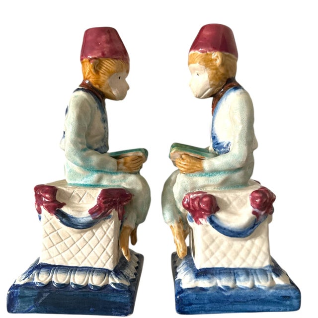 Hand Painted Majolica Chinoiserie Monkey Bookends - A Pair For Sale In Los Angeles - Image 6 of 6
