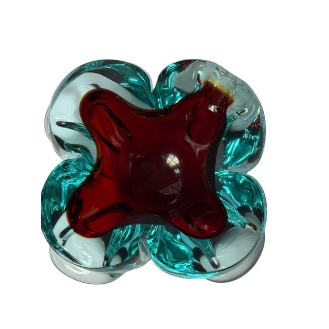 1960s Italian Murano Sommerso Ruby Red & Aqua Art Glass Bowl / Ashtray For Sale In Houston - Image 6 of 18