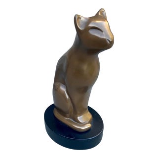 Vintage Art Deco Bronze Cat Sculpture For Sale
