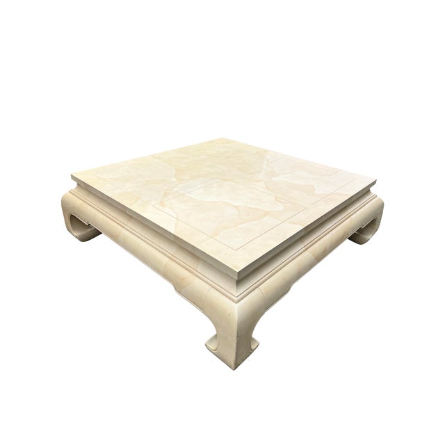 White Vintage Henredon Faux Goatskin Coffee Table Decorative Modern Design Large Low Table For Sale - Image 8 of 10