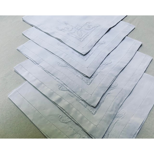 Antique French Linen Napkins, Set of 5, Hemstitched Ladderwork Embroidery, Circa 1900 For Sale - Image 10 of 15