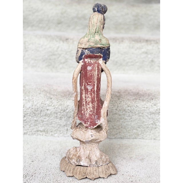 Antique Chinese 16.5” Tall Kuan Yin Wood Statue For Sale In Los Angeles - Image 6 of 11