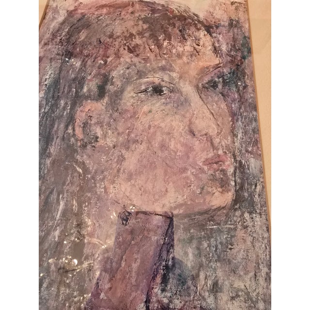 Vintage Mid Century Modern Watercolor Painting of Girl For Sale - Image 10 of 12