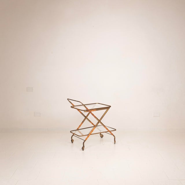 Mid-Century Modern Vintage Cart in Faux Bamboo and Brass by Cesare Lacca, 1950 For Sale - Image 3 of 18