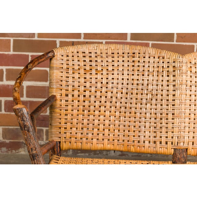 Vintage Old Hickory Hoop Settee with Woven Rattan Back and Seat For Sale - Image 10 of 12