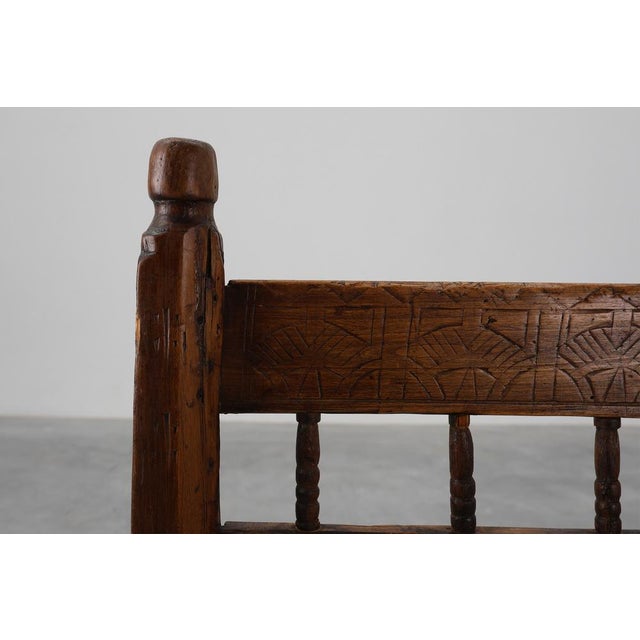 Spanish Hand-Carved Oak Side Chair with Velour Seat, 19th Century For Sale - Image 10 of 14