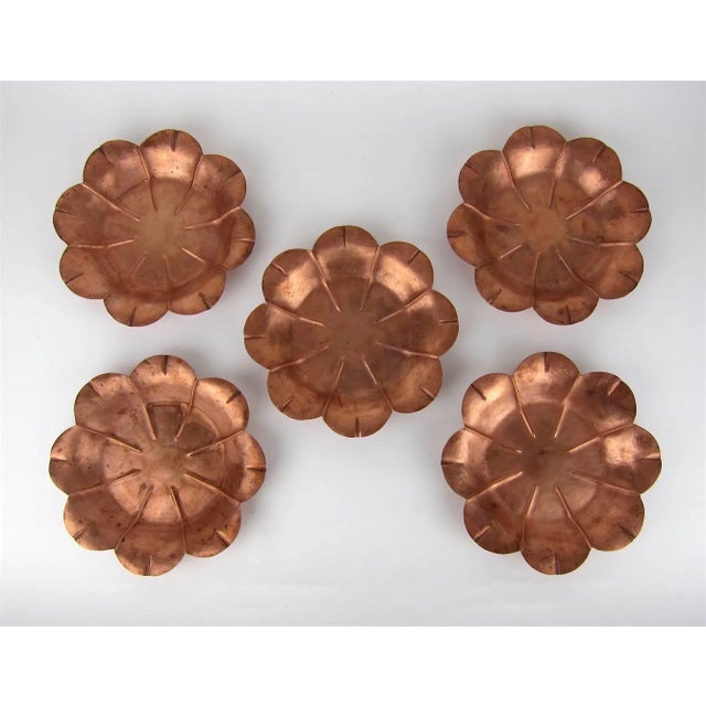 Marie Zimmermann Arts and Crafts Copper Flower Dishes, Circa 1915, Set of Five For Sale - Image 4 of 11