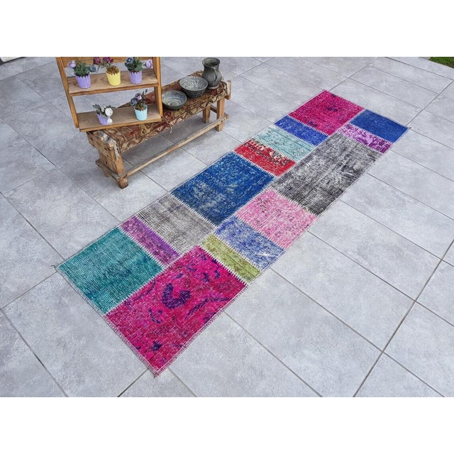 Mid 20th Century Green & Pink Handnotted Runner For Sale - Image 10 of 10