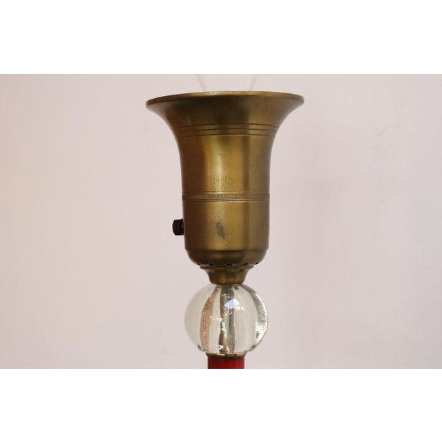 Art Deco Red Painted Metal, Glass and Brass Torchiere Floor Lamp For Sale - Image 9 of 18