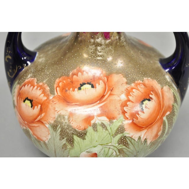 Early 20th Century Antique Royal Nippon Hand Painted Nishiki Cobalt Blue Floral Vase With Stopper For Sale - Image 5 of 17
