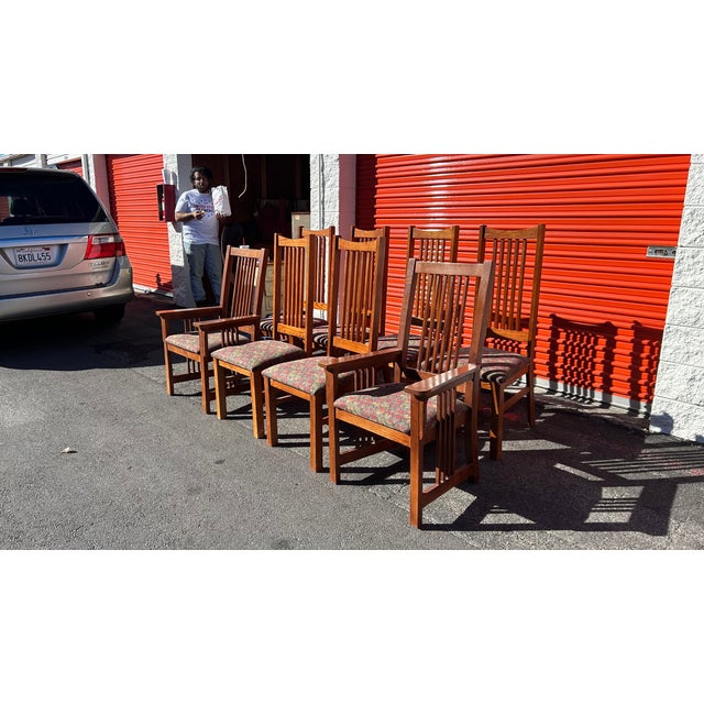 Late 20th Century Bassett Furniture Mission Style Arts & Craft Oak Dining Chairs For Sale - Image 14 of 18