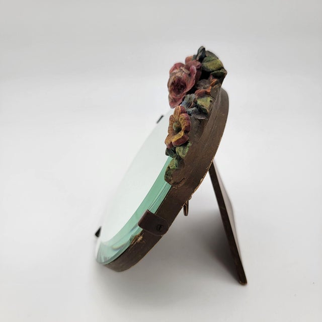 1920s Antique Barbola Vanity Dresser Mirror With Flowers For Sale - Image 5 of 8