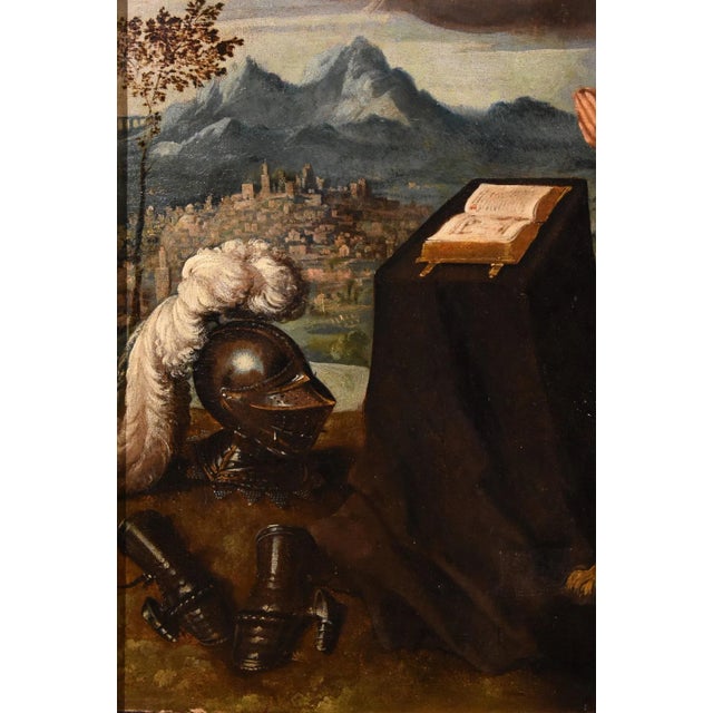 Workshop of Ippolito Scarsella / Lo Scarsellino, Madonna and Child with Saint James, 1590, Oil on Board For Sale - Image 15 of 18