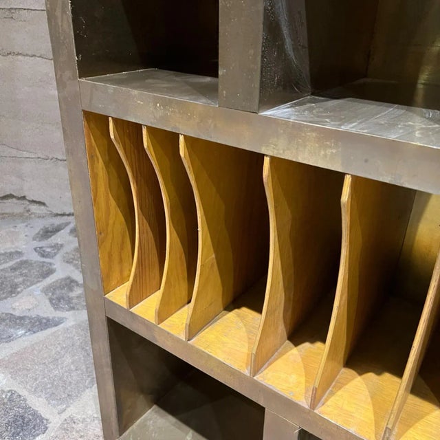 1980s Custom Sectioned Storage Case Rustic Wood Wrapped in Brass Chairish