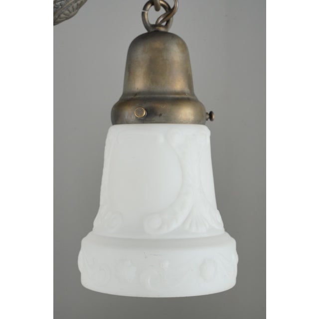 Victorian Mid 20th Century Restored Victorian Two Light Brass Pan Pendant Light For Sale - Image 3 of 16