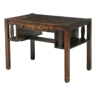 Antique Arts and Crafts Single Drawer Oak Desk For Sale