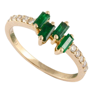 Baguette Shape Emerald Diamond in 14k Solid Gold Ring Size 7