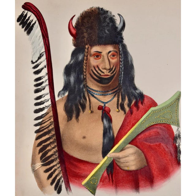 Portraiture Kish-Ke-Kosh, Fox Brave: Original Hand-Colored McKenney & Hall Lithograph, 1848 For Sale - Image 3 of 6