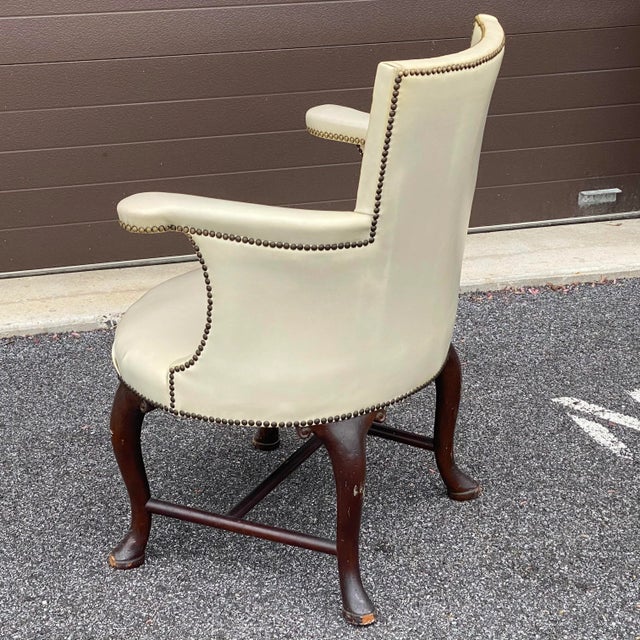 Traditional Antique Mahogany & Nailhead Ivory Leather Armchair For Sale - Image 3 of 13