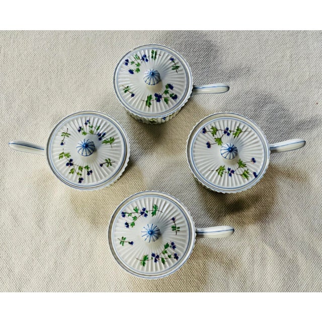 1930s French Art Deco Pot De Crème Set of 4 - Hand-Painted Porcelain With Lids, Diplomat's Estate For Sale - Image 9 of 18