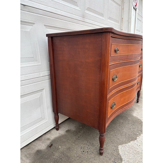 Antique Hepplewhite Style Serpentine Dresser | Federal Revival Chest of Drawers | Early 20th Century Vintage American Bedroom Furniture For Sale - Image 4 of 12