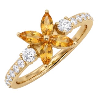 Citrine Flower Engagement Ring | Floral Promise Ring | November Birthstone Ring Us 7 For Sale