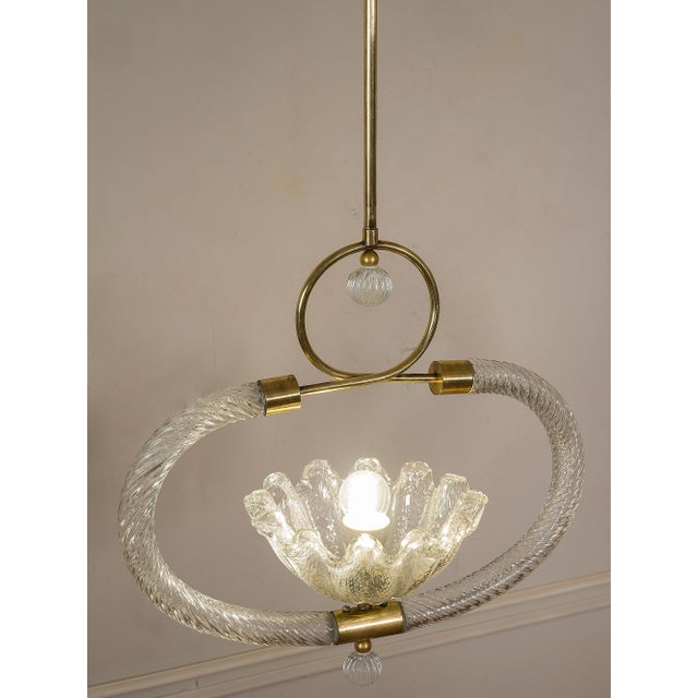 Murano Blown Glass and Brass Pendant Lights by Ercole Barovier for Barovier & Toso, 1930s, Set of 2 For Sale - Image 14 of 16