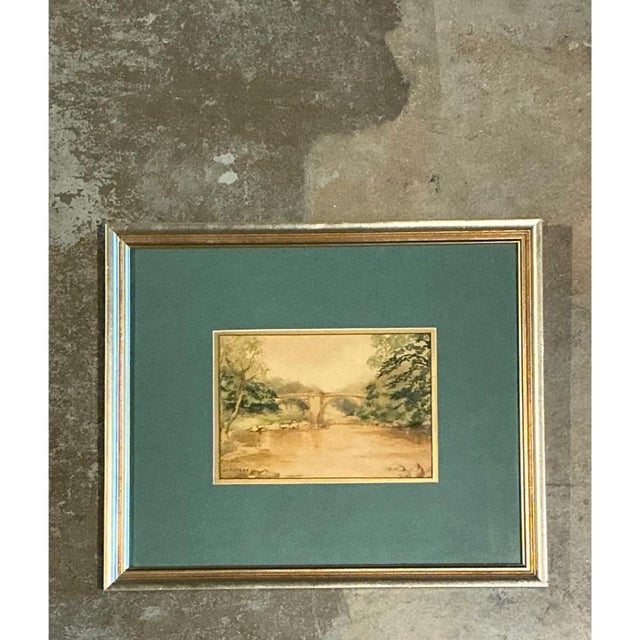 Vintage Bridge Landscape Art in Frame For Sale In West Palm - Image 6 of 13