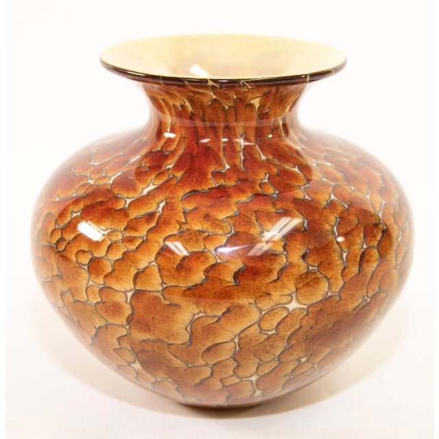 Murano Style Leopard Tortoise Brown and Beige Signed Art Glass Large Vase For Sale - Image 13 of 13