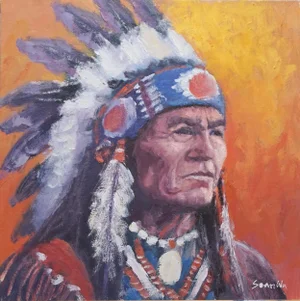 Sean Wu Original Oil Portrait of Indian Chief