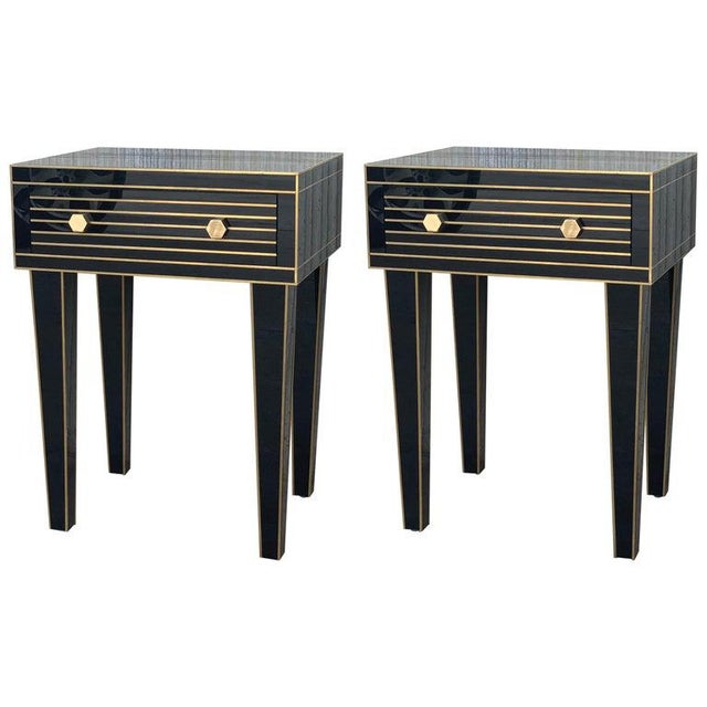 New Mirrored Nightstand in Black Mirror and Chrome With One Drawer