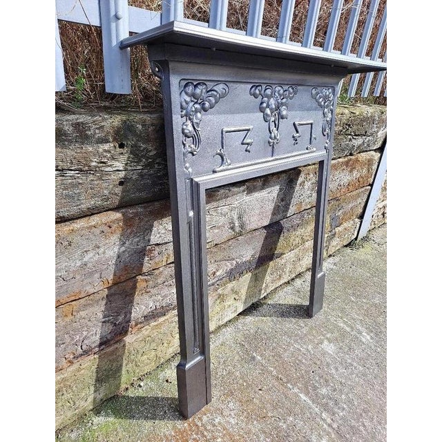 Antique Edwardian Art Nouveau Cast Iron Fireplace Mantel Surround, 1890s For Sale - Image 11 of 18