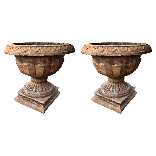 Ceramic Antique Bolognese Terracotta Chalice Vases, Set of 2 For Sale - Image 7 of 7