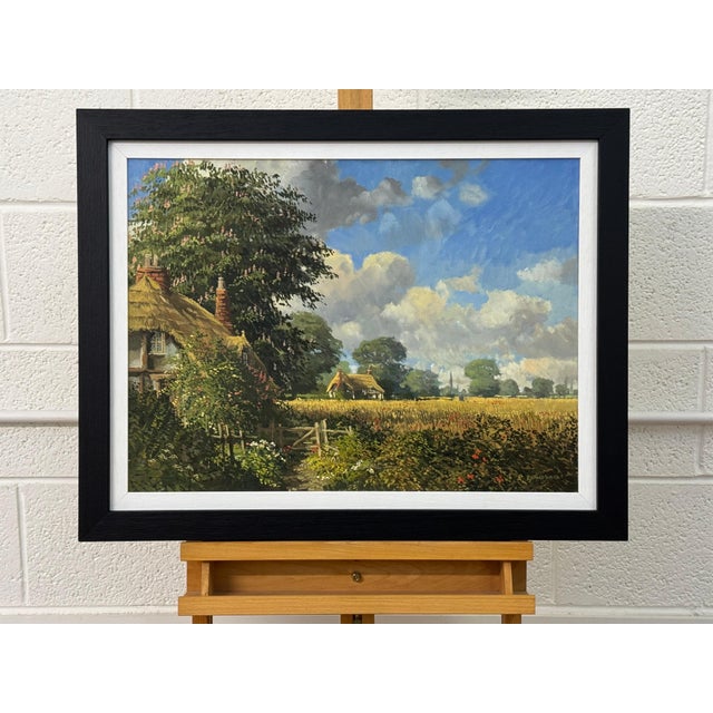John Miller Thatched Cottages with Wild Flowers & Village Church in the English Countryside 1985 Circa For Sale - Image 13 of 18