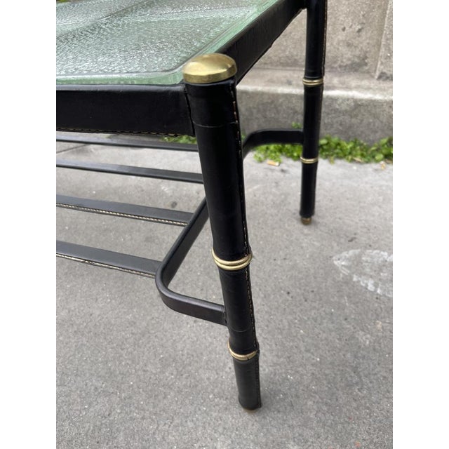 Glass Stitched Leather Cocktail Table by Jacques Adnet, 1950s For Sale - Image 7 of 16