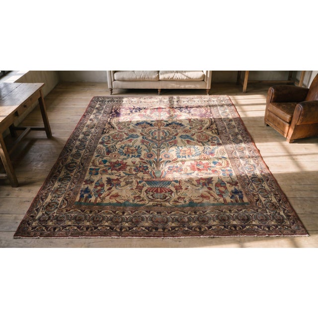 1890s Ivory Medallion Traditional Antique Antique Kerman Lavar Rug 7'9" X 11'9 Handknotted Wool Carpet For Sale - Image 9 of 9