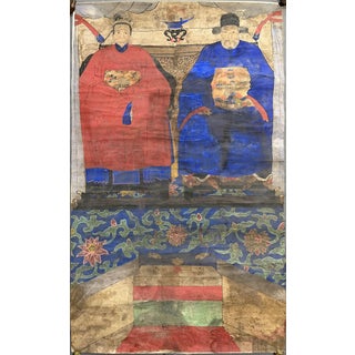 Large Ancestral Portrait of an Aristocratic Couple, Joseon Dynasty (Korea), 1750-1850, Mixed Media For Sale