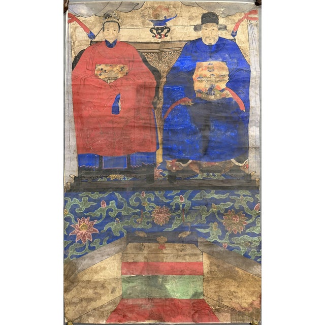 Large Ancestral Portrait of an Aristocratic Couple, Joseon Dynasty (Korea), 1750-1850, Mixed Media For Sale