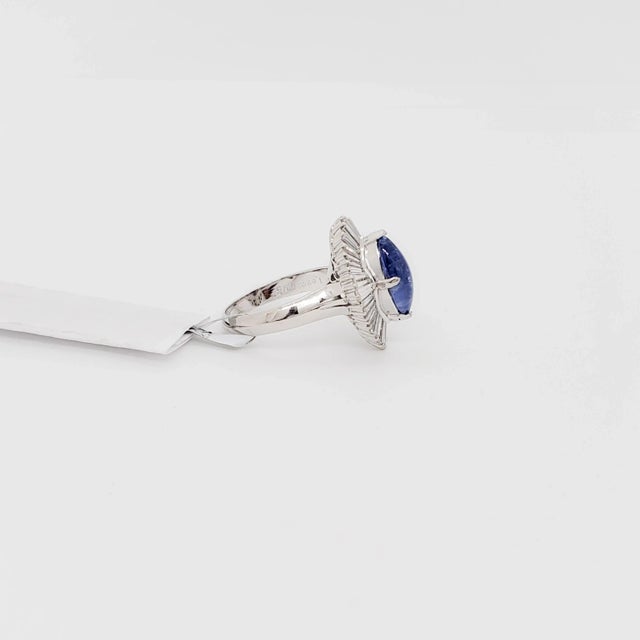Estate Blue Sapphire Marquise and White Diamond Cocktail Ring in Platinum, size 5.75 For Sale In Los Angeles - Image 6 of 6