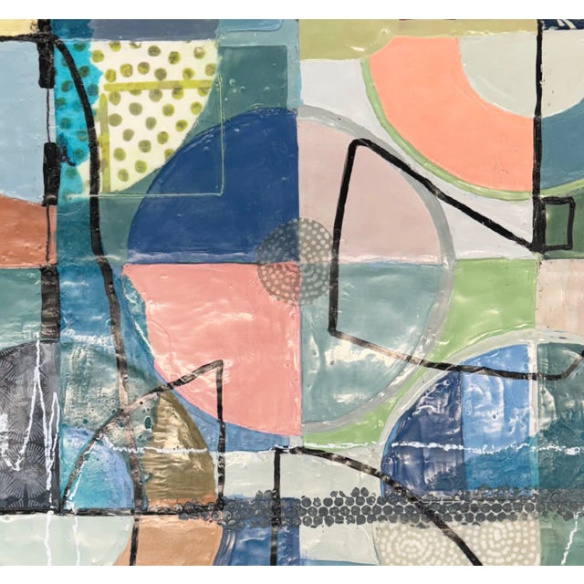 Mid-Century Modern Contemporary Abstract Encaustic Painting Embracing the Center by Therese Cook For Sale - Image 3 of 3