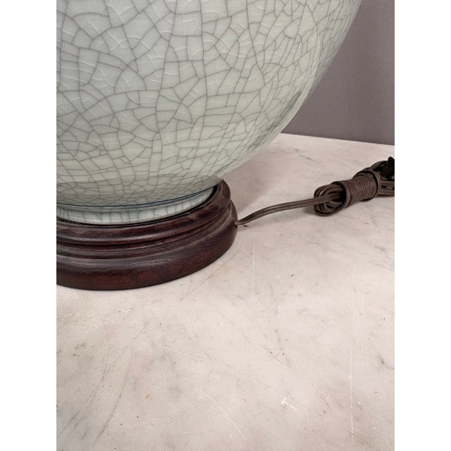 Ceramic Late 20th Century Large Vase Crackle Glaze Hand Painted Pottery Lamp For Sale - Image 7 of 10